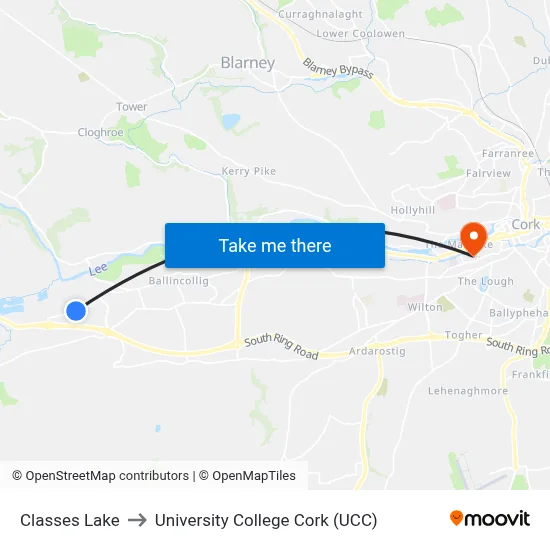 Classes Lake to University College Cork (UCC) map