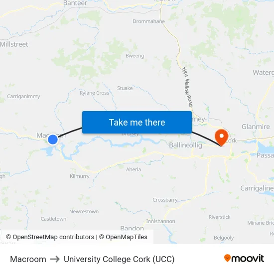 Macroom to University College Cork (UCC) map