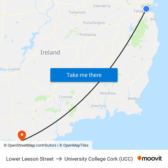 Lower Leeson Street to University College Cork (UCC) map