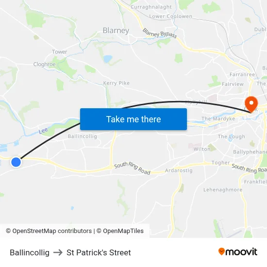 Ballincollig to St Patrick's Street map
