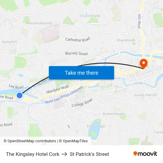 The Kingsley Hotel Cork to St Patrick's Street map