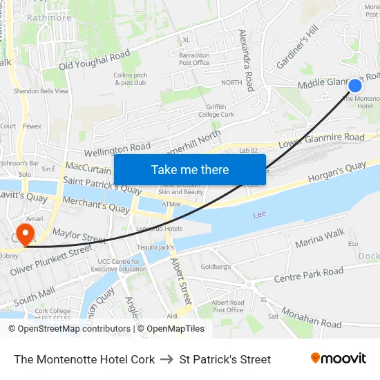 The Montenotte Hotel Cork to St Patrick's Street map