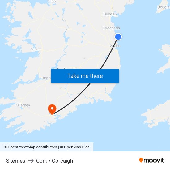 Skerries to Cork / Corcaigh map