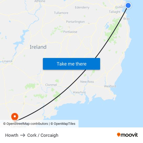 Howth to Cork / Corcaigh map