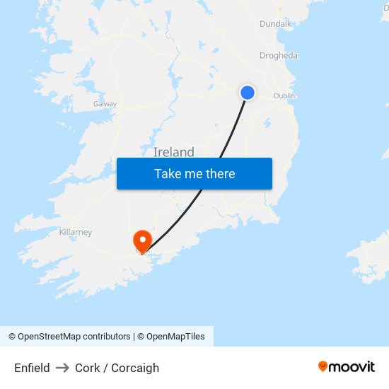 Enfield to Cork / Corcaigh map