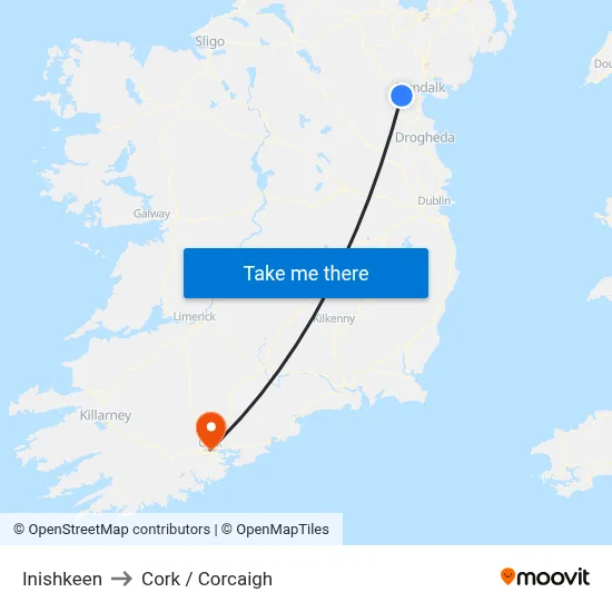 Inishkeen to Cork / Corcaigh map