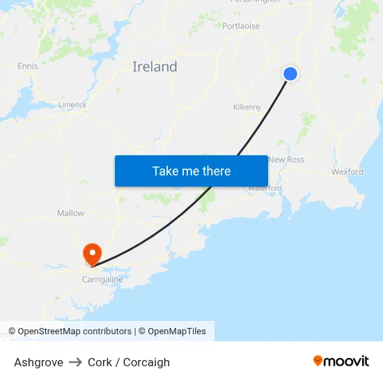 Ashgrove to Cork / Corcaigh map