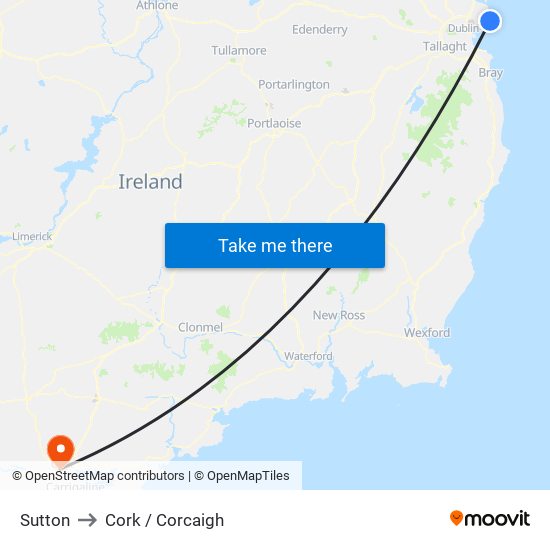 Sutton to Cork / Corcaigh map