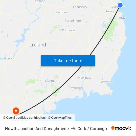 Howth Junction And Donaghmede to Cork / Corcaigh map
