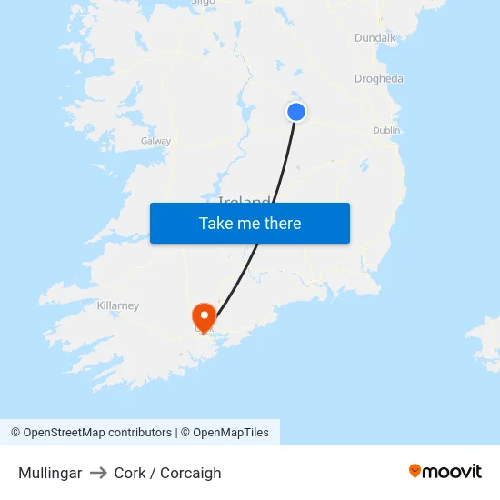 Mullingar to Cork / Corcaigh map