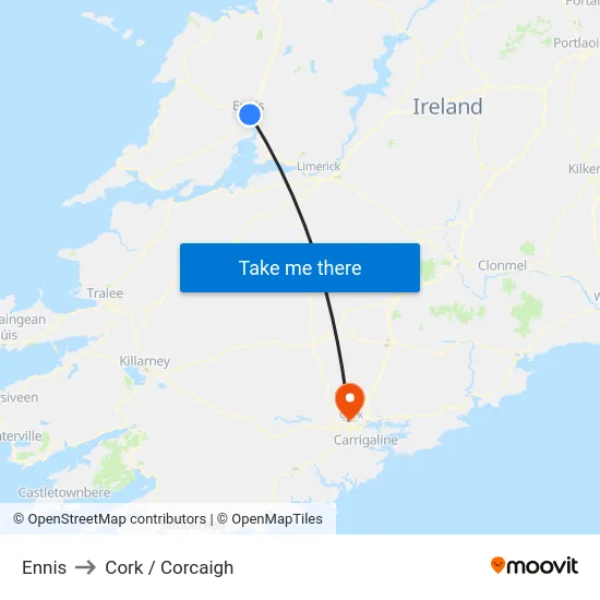 Ennis to Cork / Corcaigh map