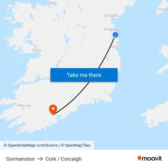 Gormanston to Cork / Corcaigh map