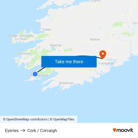 Eyeries to Cork / Corcaigh map