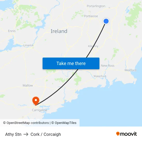 Athy Stn to Cork / Corcaigh map