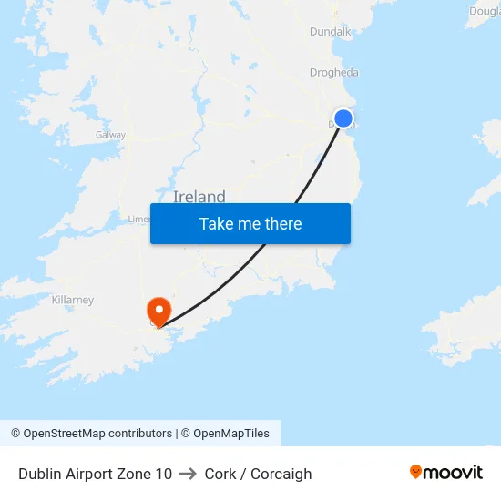 Dublin Airport Zone 10 to Cork / Corcaigh map