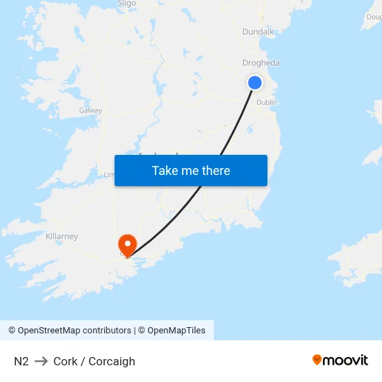 N2 to Cork / Corcaigh map