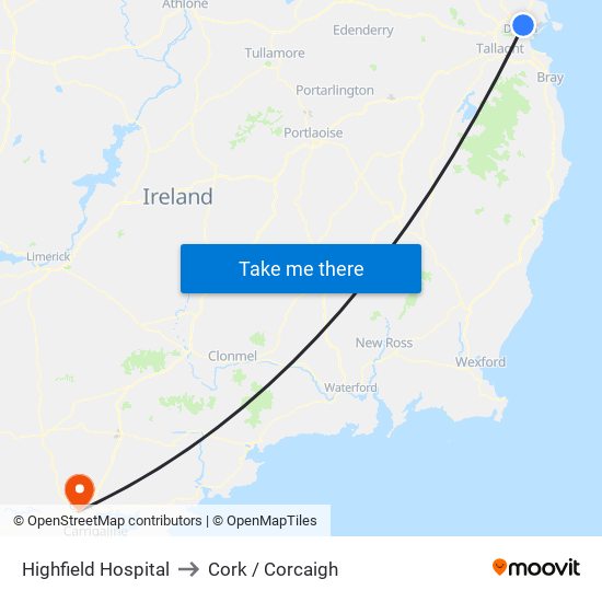 Highfield Hospital to Cork / Corcaigh map