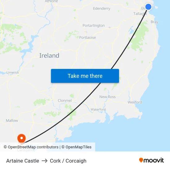 Artaine Castle to Cork / Corcaigh map