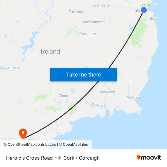 Harold's Cross Road to Cork / Corcaigh map