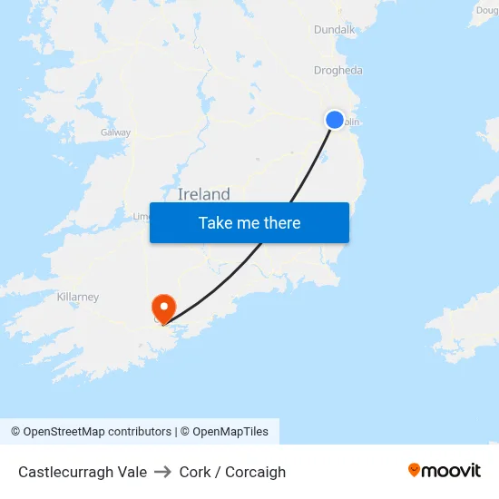Castlecurragh Vale to Cork / Corcaigh map
