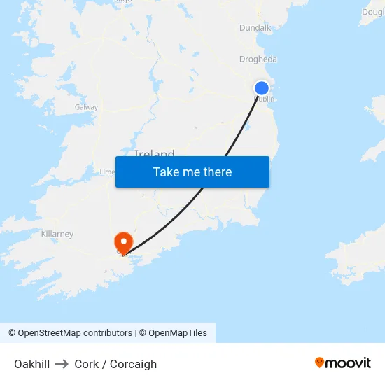 Oakhill to Cork / Corcaigh map