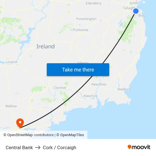 Central Bank to Cork / Corcaigh map