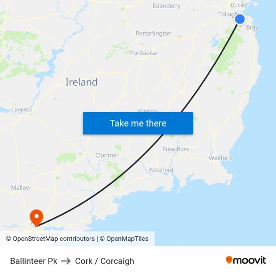 Ballinteer Pk to Cork / Corcaigh map