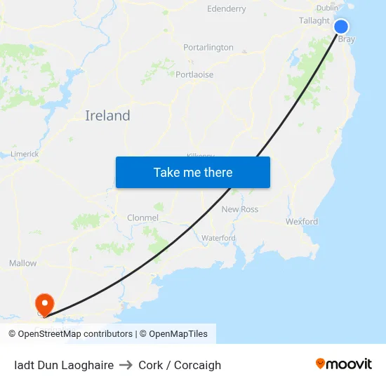 Iadt Dun Laoghaire to Cork / Corcaigh map