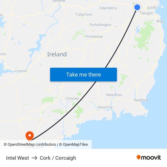 Intel West to Cork / Corcaigh map