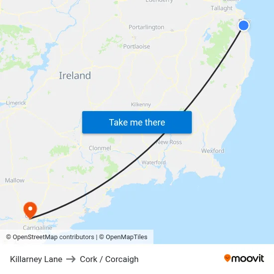 Killarney Lane to Cork / Corcaigh map