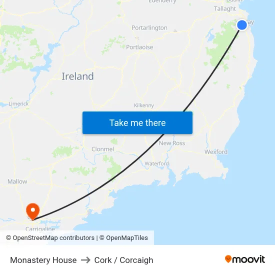 Monastery House to Cork / Corcaigh map