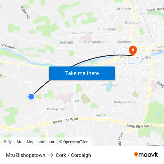 Mtu Bishopstown to Cork / Corcaigh map
