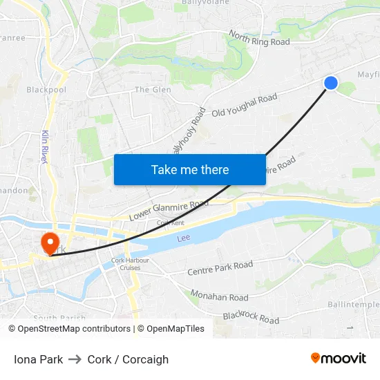 Iona Park to Cork / Corcaigh map