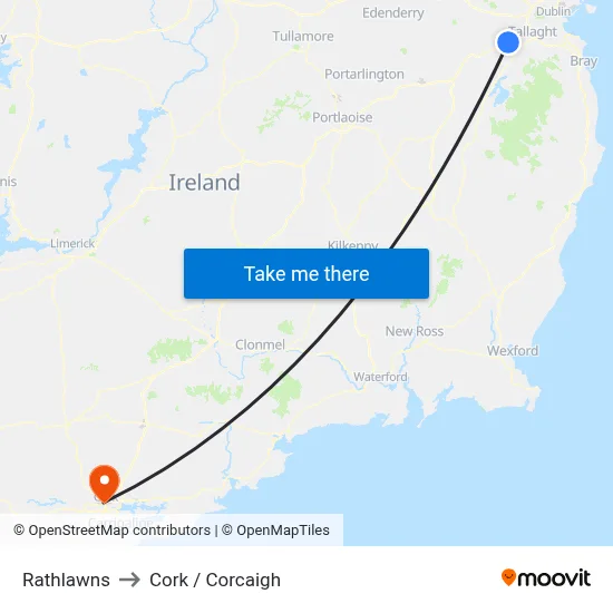 Rathlawns to Cork / Corcaigh map