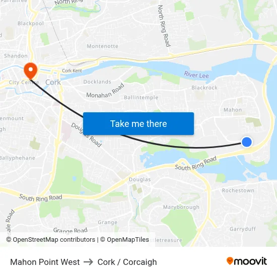 Mahon Point West to Cork / Corcaigh map