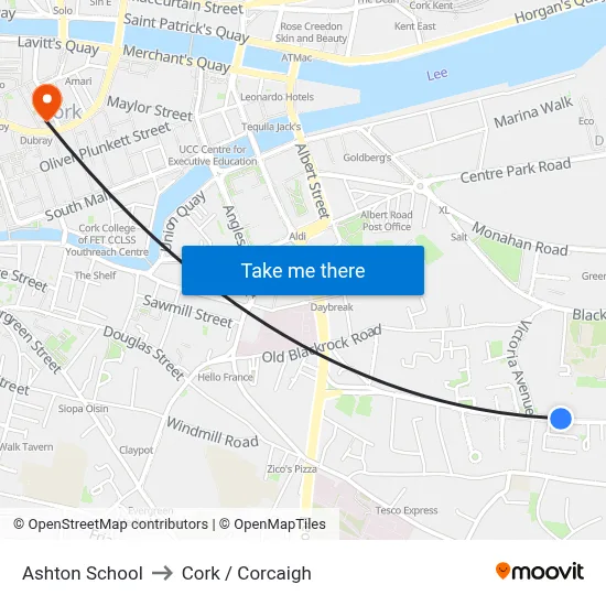 Ashton School to Cork / Corcaigh map