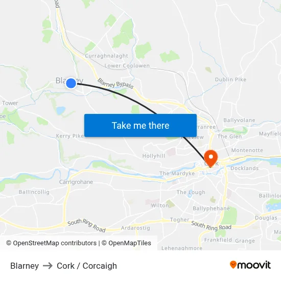 Blarney to Cork / Corcaigh map