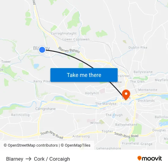 Blarney to Cork / Corcaigh map