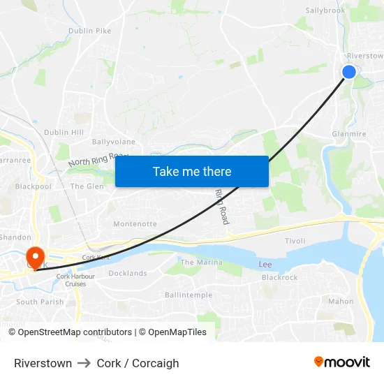 Riverstown to Cork / Corcaigh map