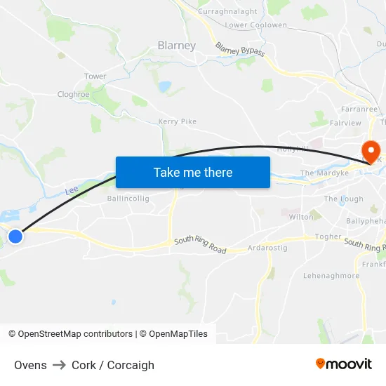 Ovens to Cork / Corcaigh map