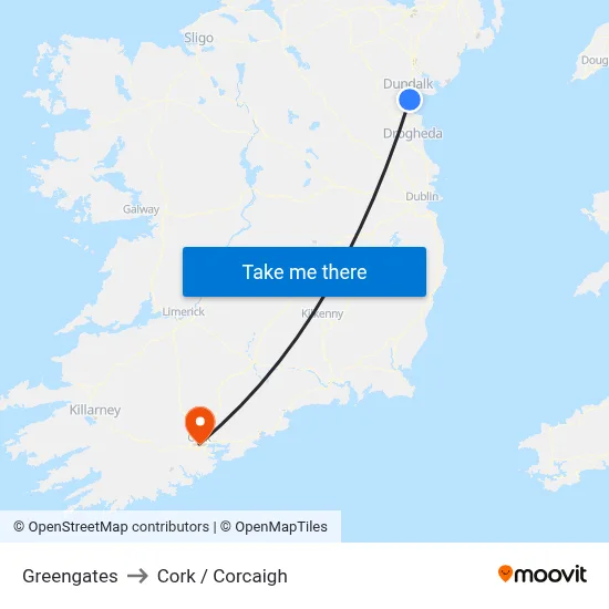 Greengates to Cork / Corcaigh map