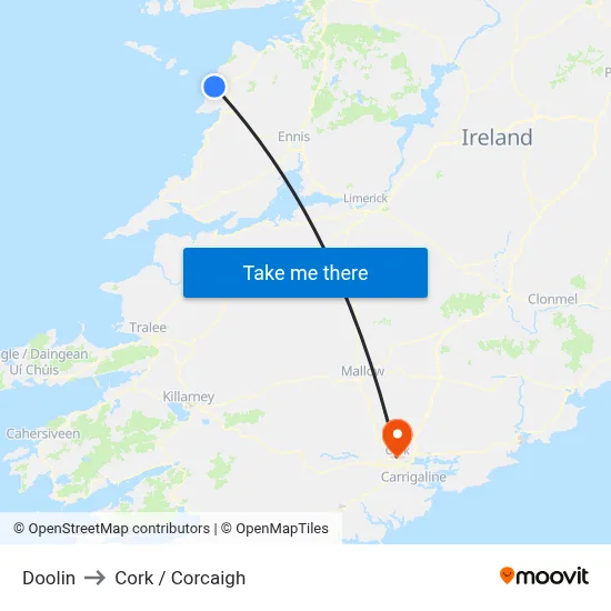 Doolin to Cork / Corcaigh map
