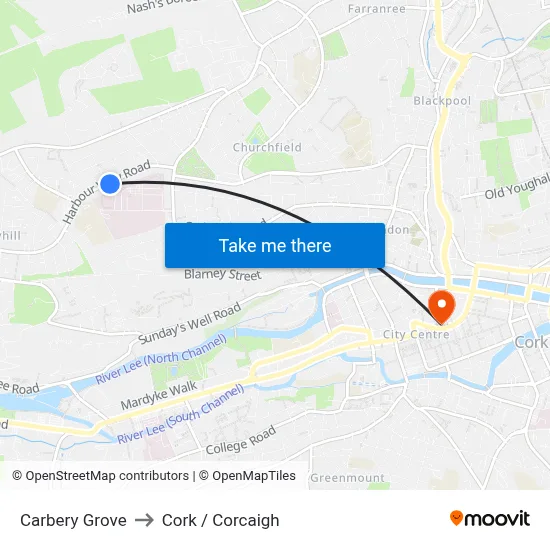 Carbery Grove to Cork / Corcaigh map