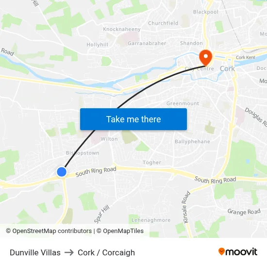 Dunville Villas to Cork / Corcaigh map