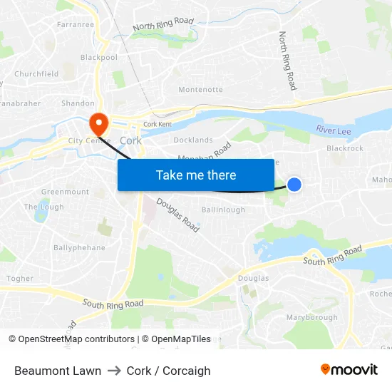 Beaumont Lawn to Cork / Corcaigh map