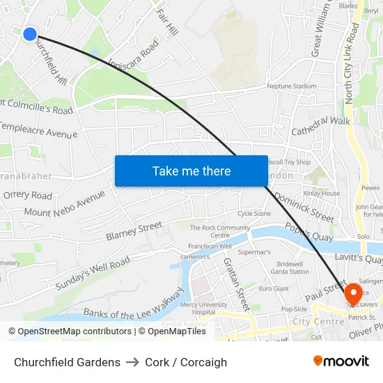 Churchfield Gardens to Cork / Corcaigh map