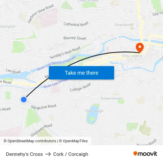 Dennehy's Cross to Cork / Corcaigh map