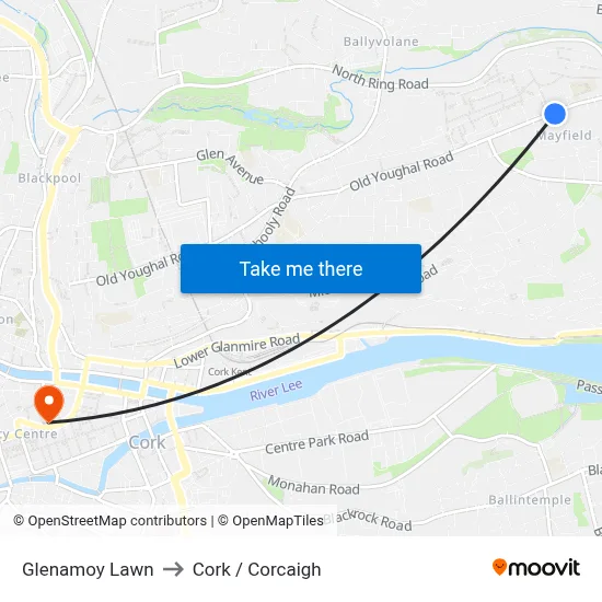 Glenamoy Lawn to Cork / Corcaigh map