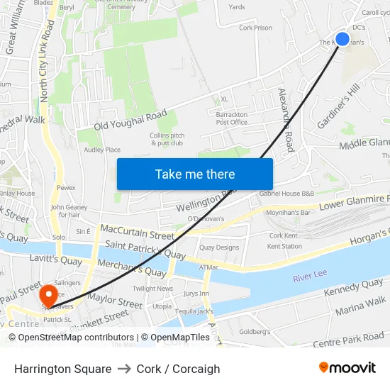 Harrington Square to Cork / Corcaigh map
