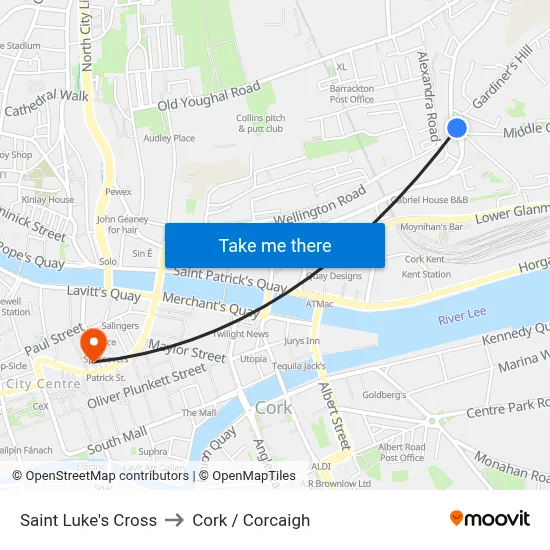 Saint Luke's Cross to Cork / Corcaigh map